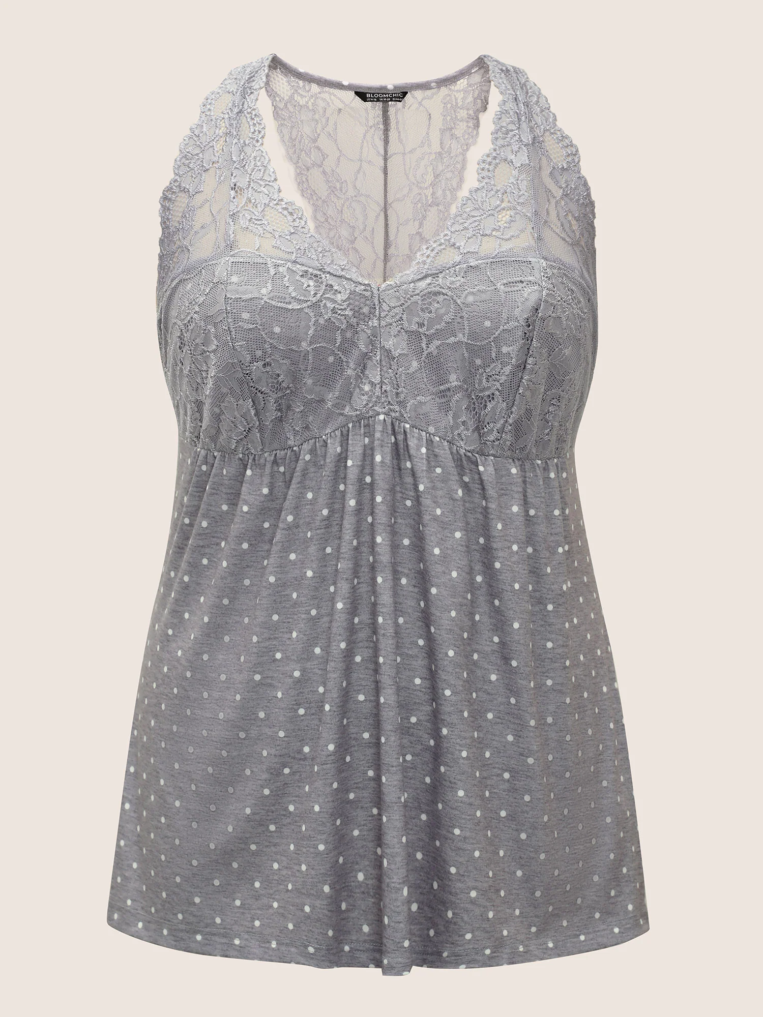 Cozy Polka Dot Lace Patchwork V-Neck Pajama Top - Image 8