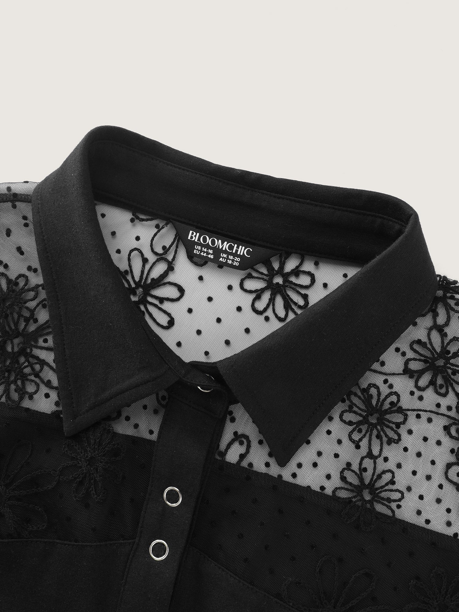 Polka Dot Mesh Panel Floral Embroidery Top - Image 6