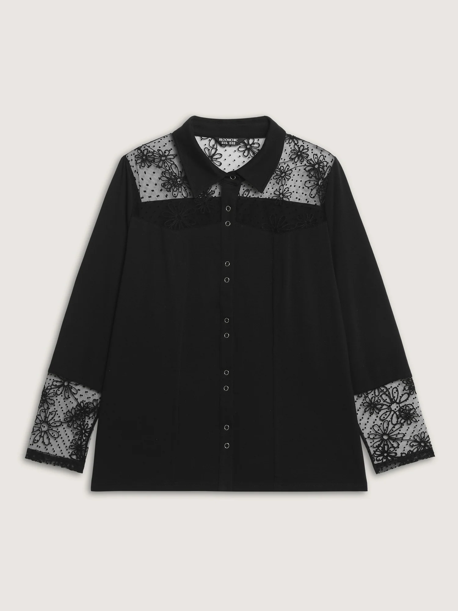 Polka Dot Mesh Panel Floral Embroidery Top - Image 7