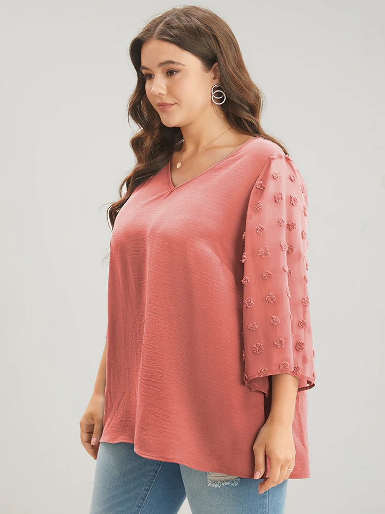 Polka Dot Mesh Patchwork Flounce Sleeve Blouse - Image 2
