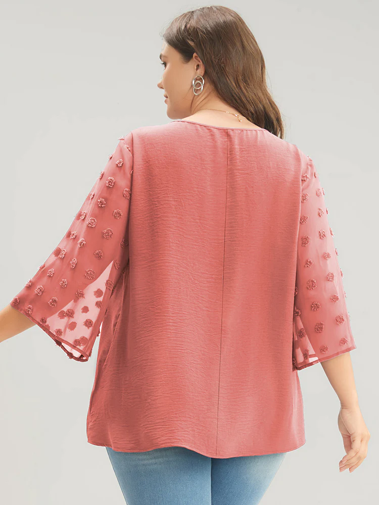 Polka Dot Mesh Patchwork Flounce Sleeve Blouse - Image 3