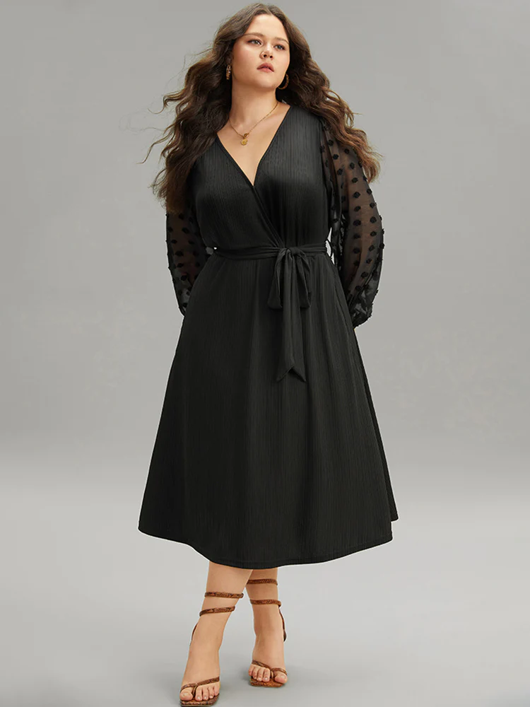 Polka Dot Chiffon Mesh Patchwork Wrap Dress - Image 2