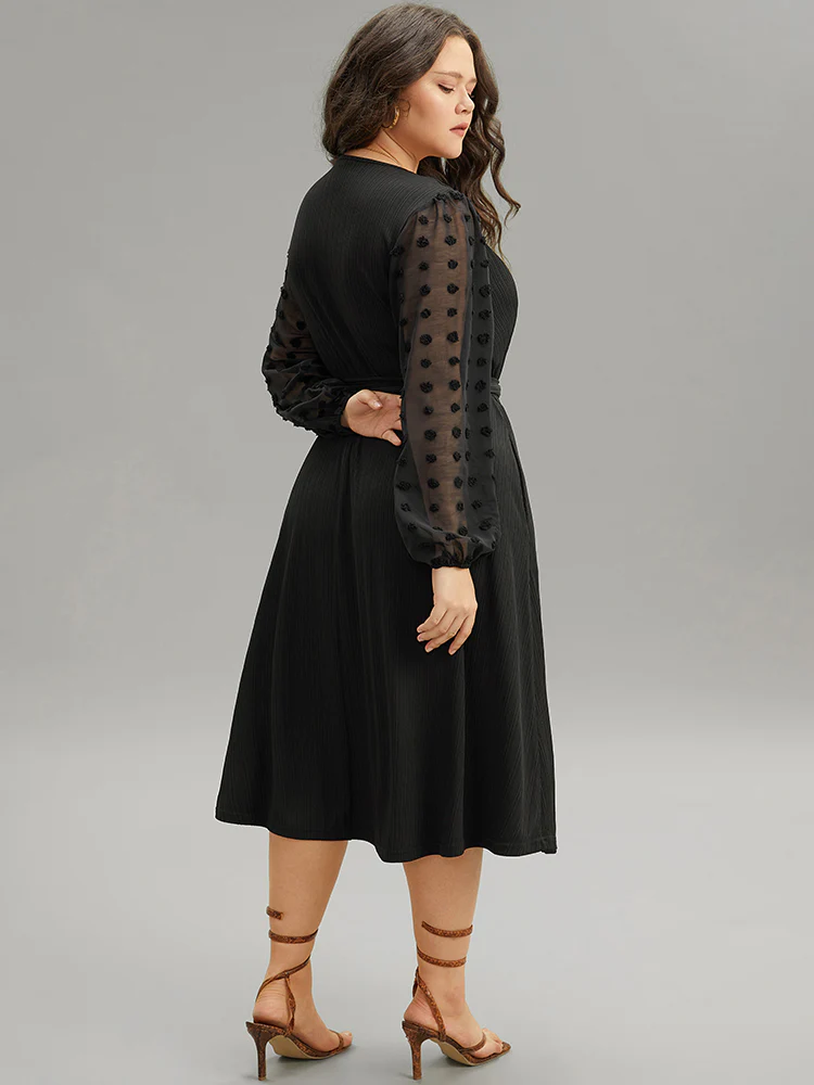 Polka Dot Chiffon Mesh Patchwork Wrap Dress - Image 4