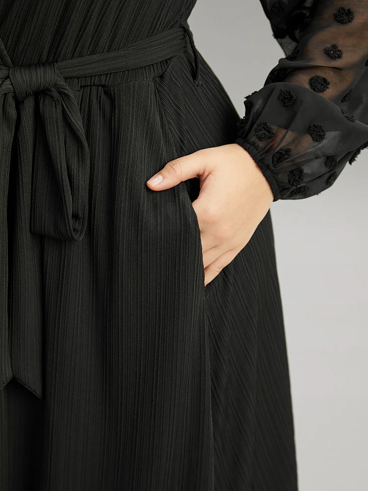 Polka Dot Chiffon Mesh Patchwork Wrap Dress - Image 5