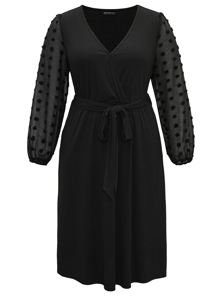 Polka Dot Chiffon Mesh Patchwork Wrap Dress - Image 7