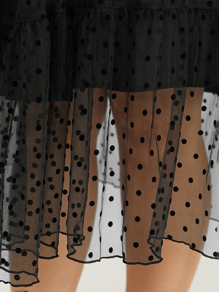 Polka Dot Mesh Pocket Square Neck Dress - Image 7