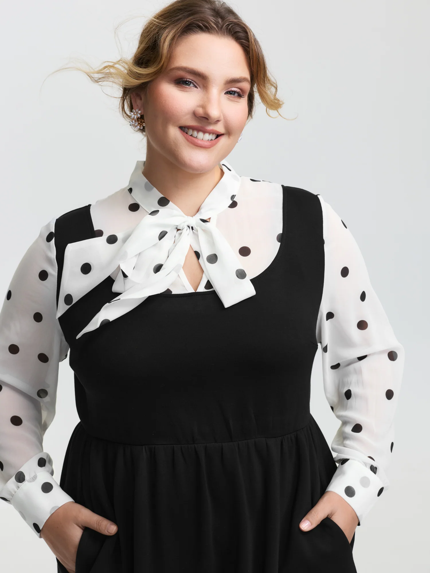 Polka Dot Neck Tie Midi Dress - Image 2