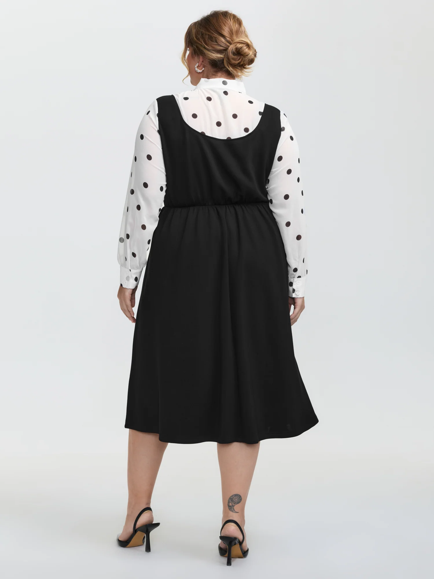 Polka Dot Neck Tie Midi Dress - Image 4
