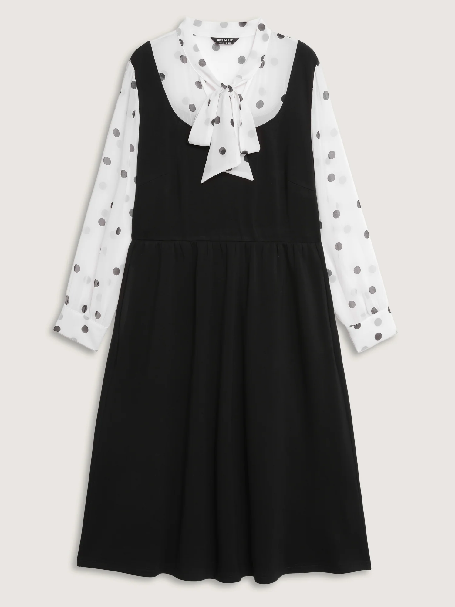 Polka Dot Neck Tie Midi Dress - Image 7