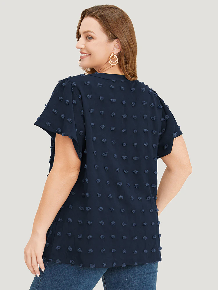 Polka Dot Notched Neck Flutter Sleeve Blouse - Image 3