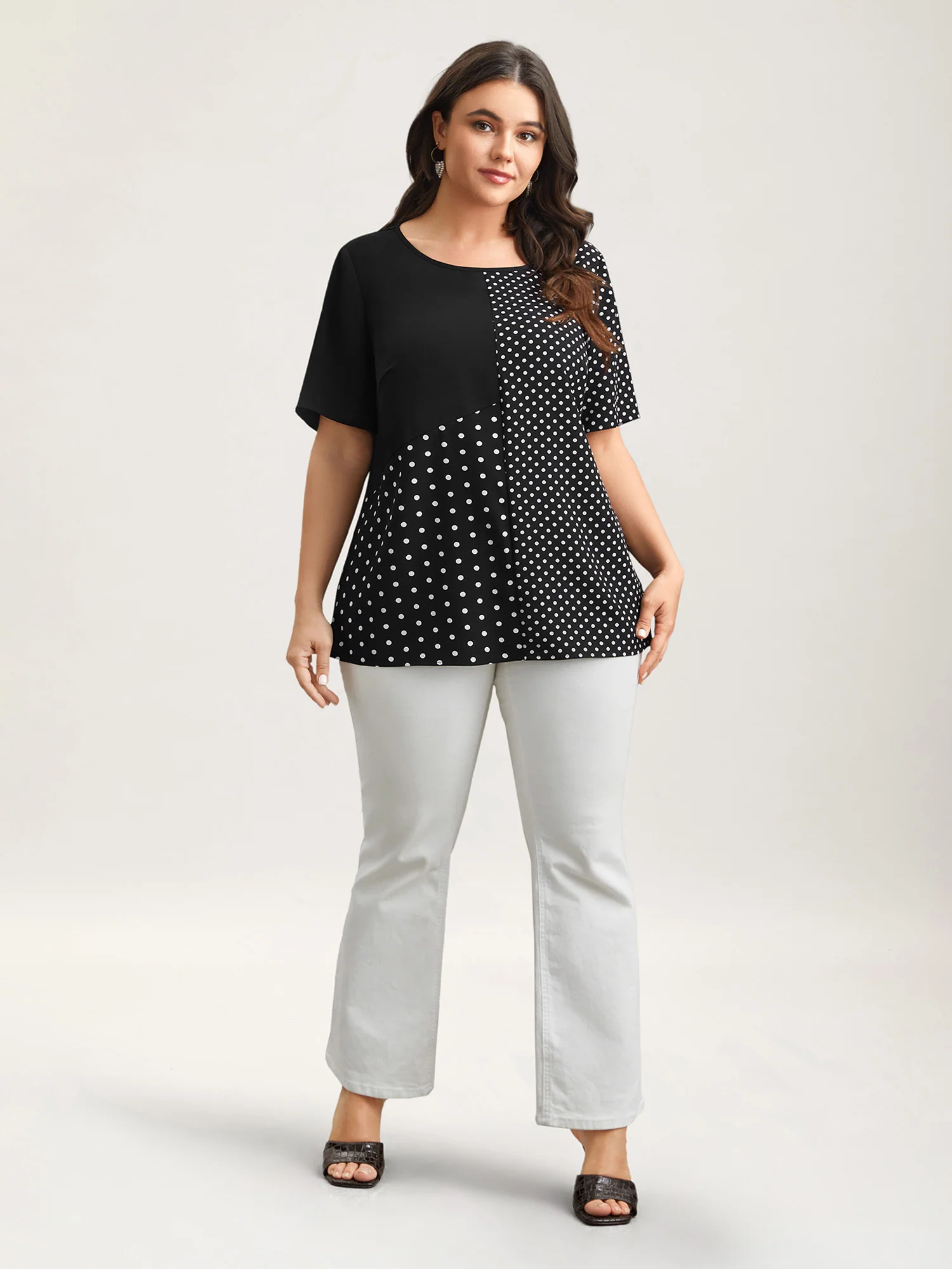 Polka Dot Panelled A-Line Shirt - Image 2