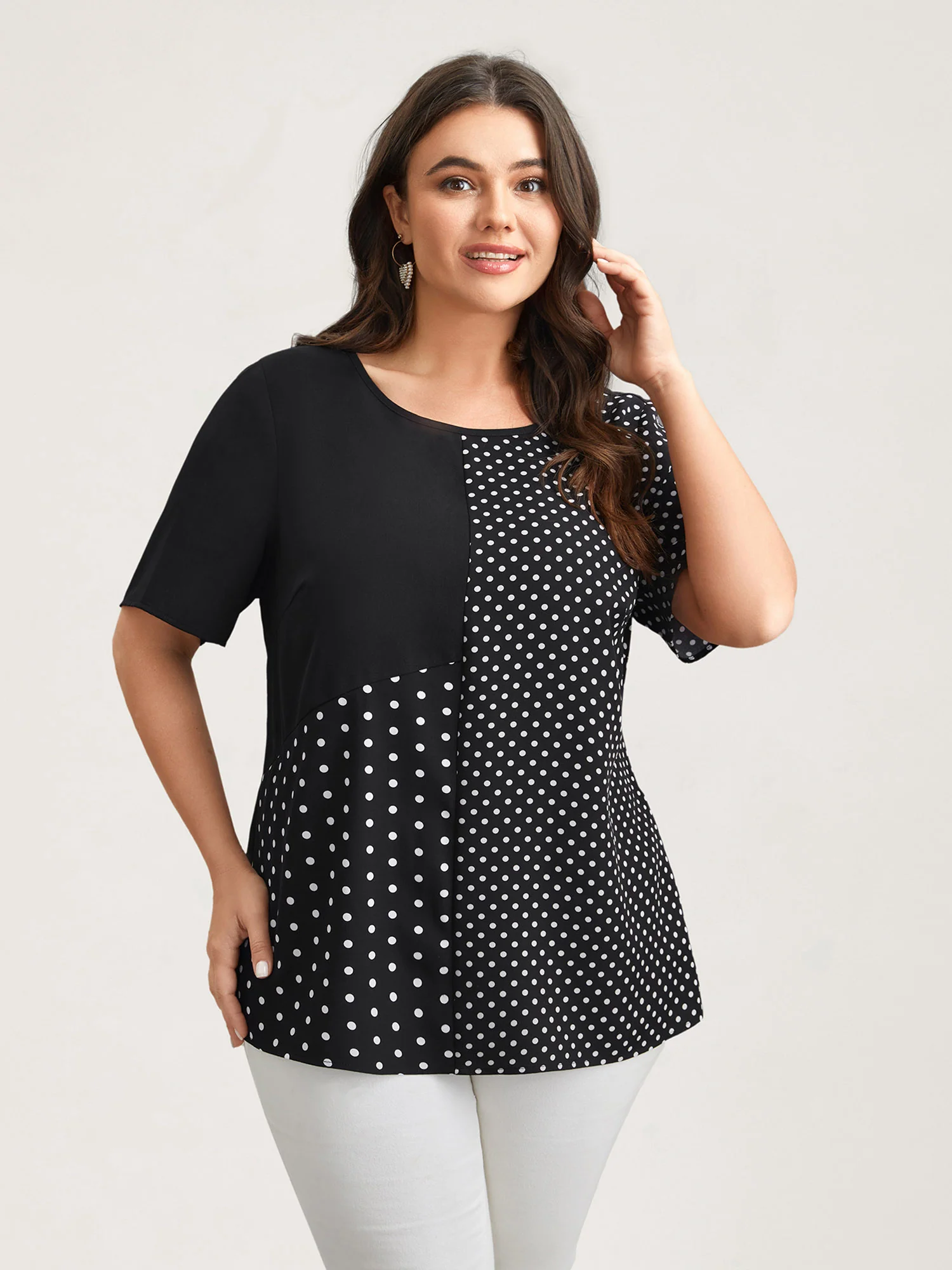 Polka Dot Panelled A-Line Shirt - Image 3