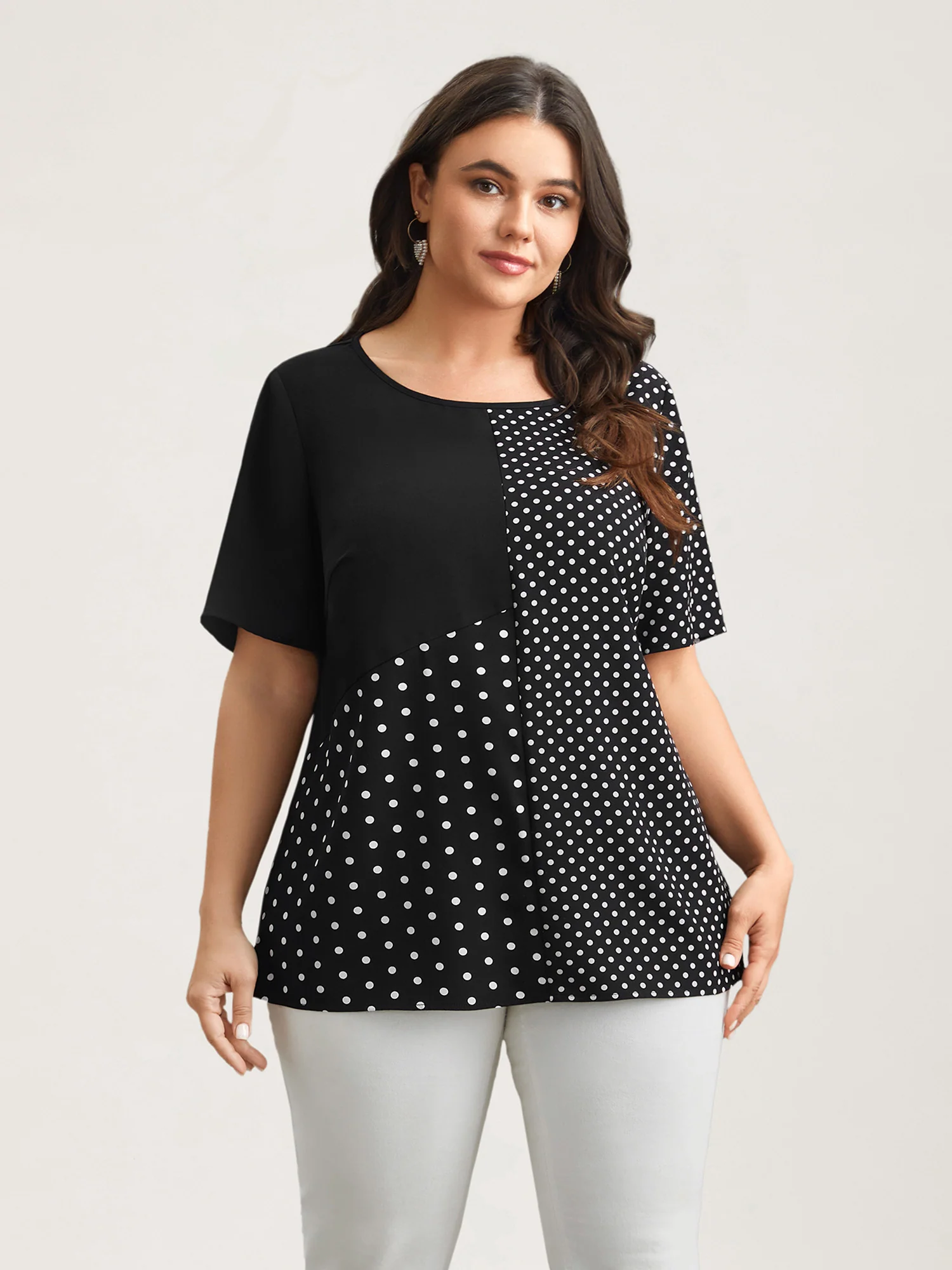 Polka Dot Panelled A-Line Shirt - Image 4