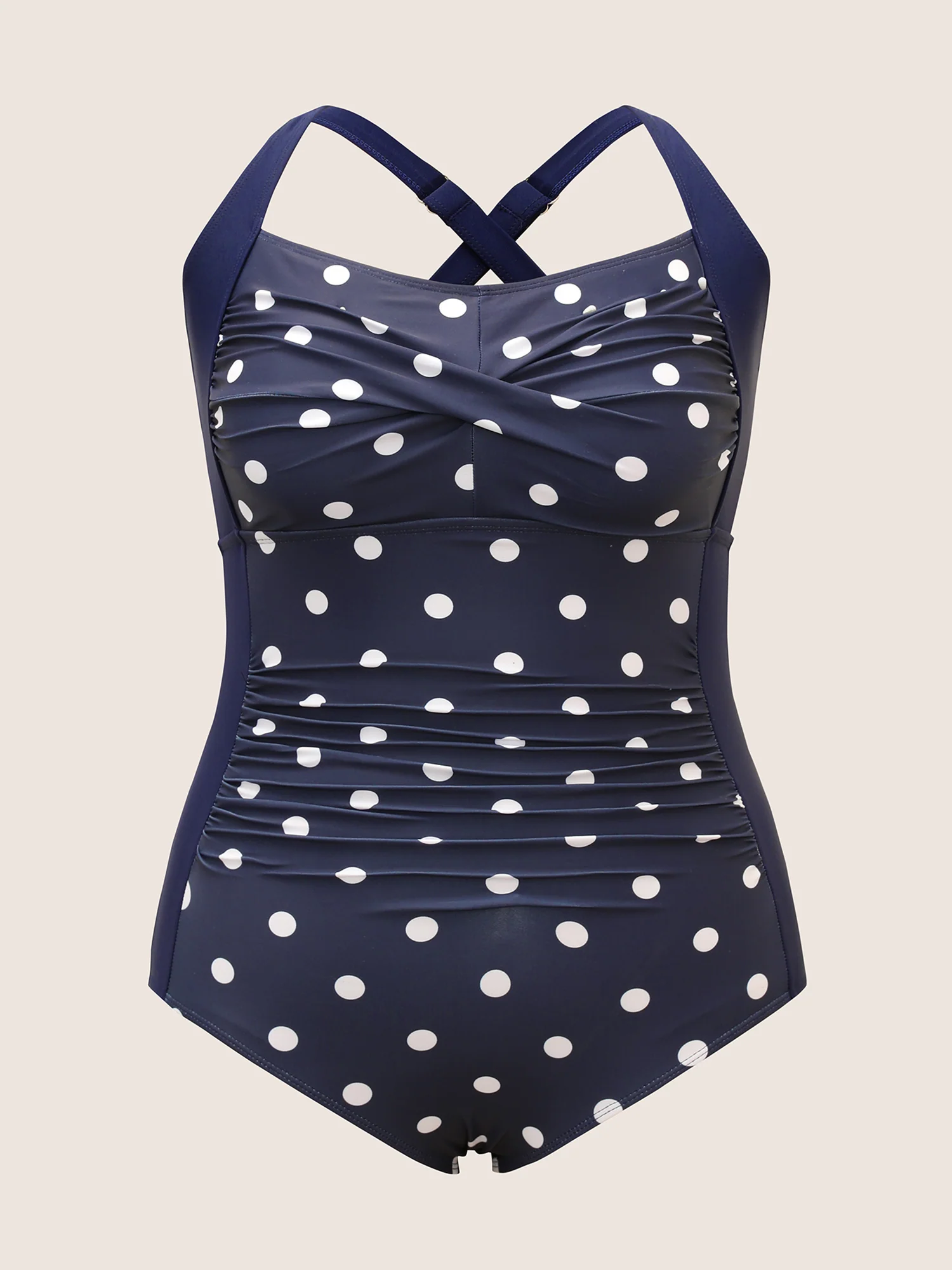 Polka Dot Patchwork Crossover One Piece Swimsuit - Image 7