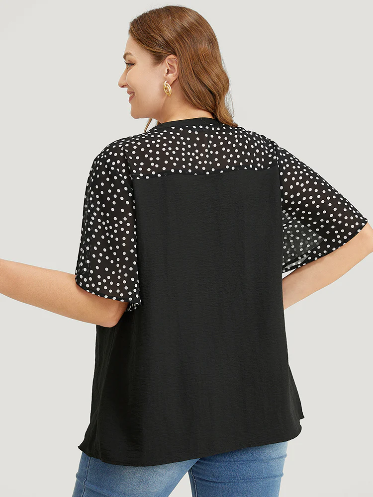 Polka Dot Patchwork Flutter Sleeve Chain Detail Blouse - Image 7