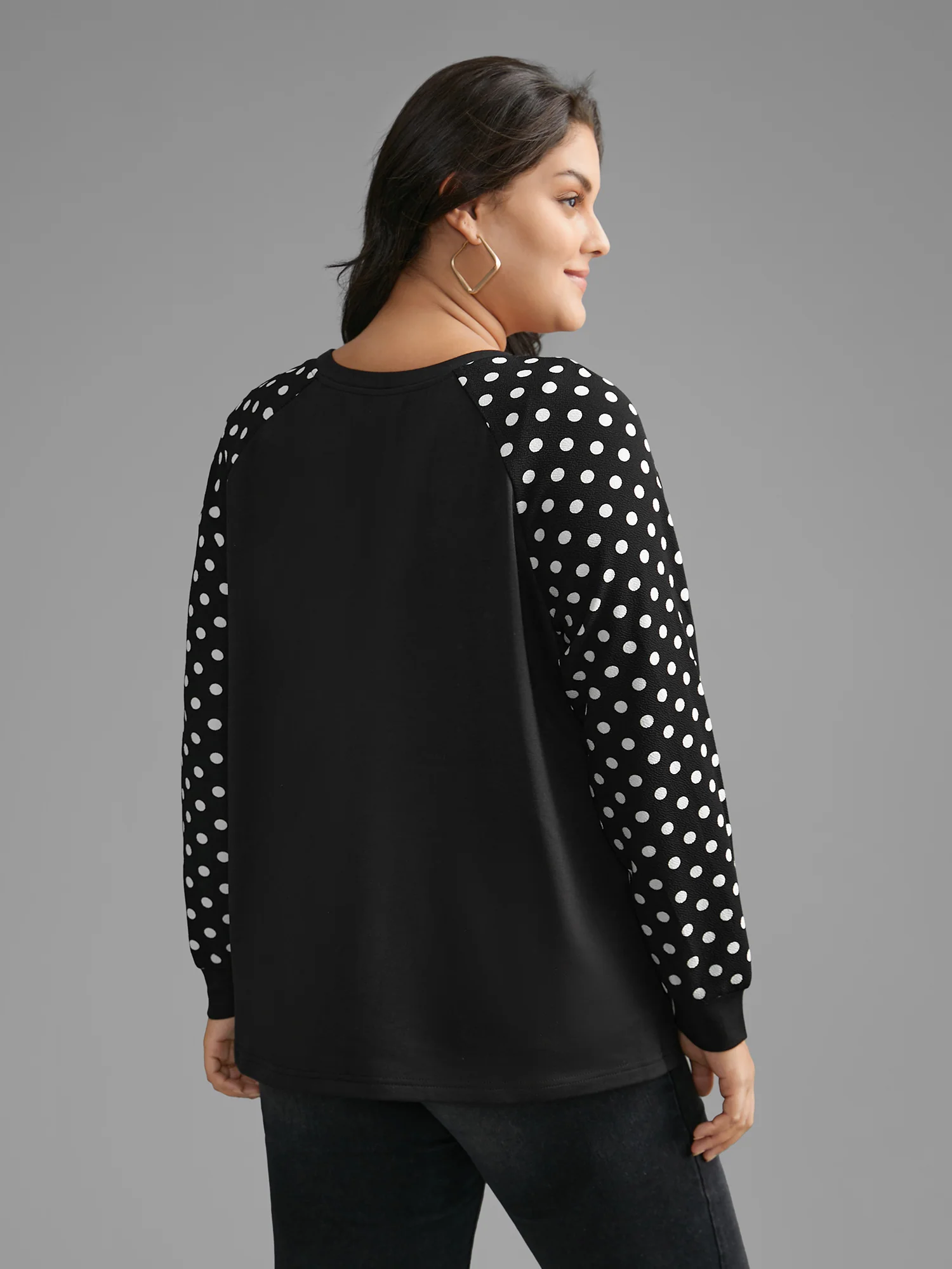 Polka Dot Patchwork Raglan Sleeve Sweatshirt - Image 2
