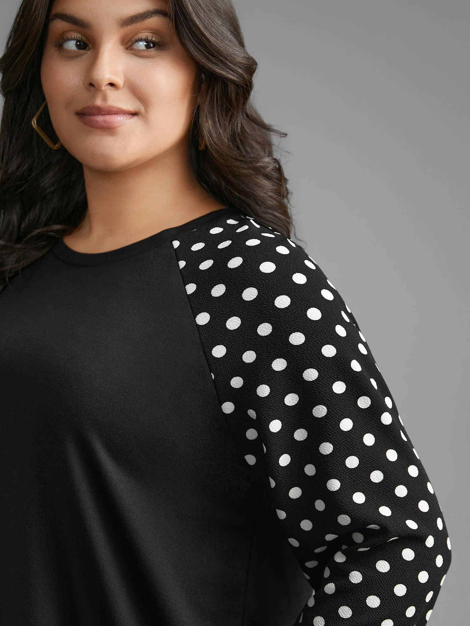 Polka Dot Patchwork Raglan Sleeve Sweatshirt - Image 4