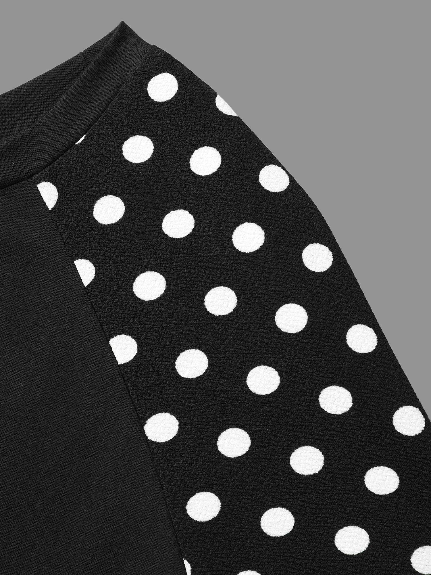 Polka Dot Patchwork Raglan Sleeve Sweatshirt - Image 5