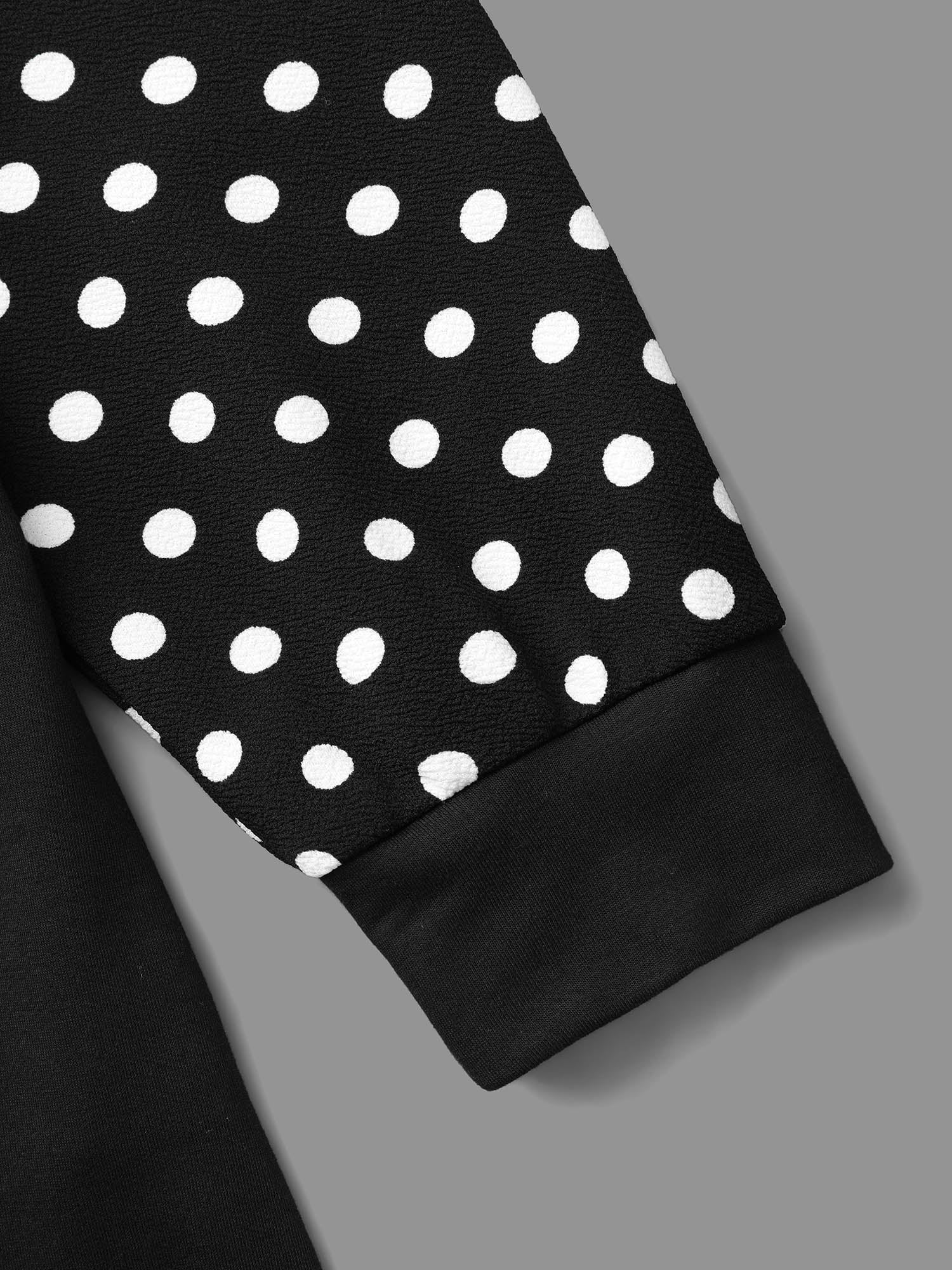 Polka Dot Patchwork Raglan Sleeve Sweatshirt - Image 6