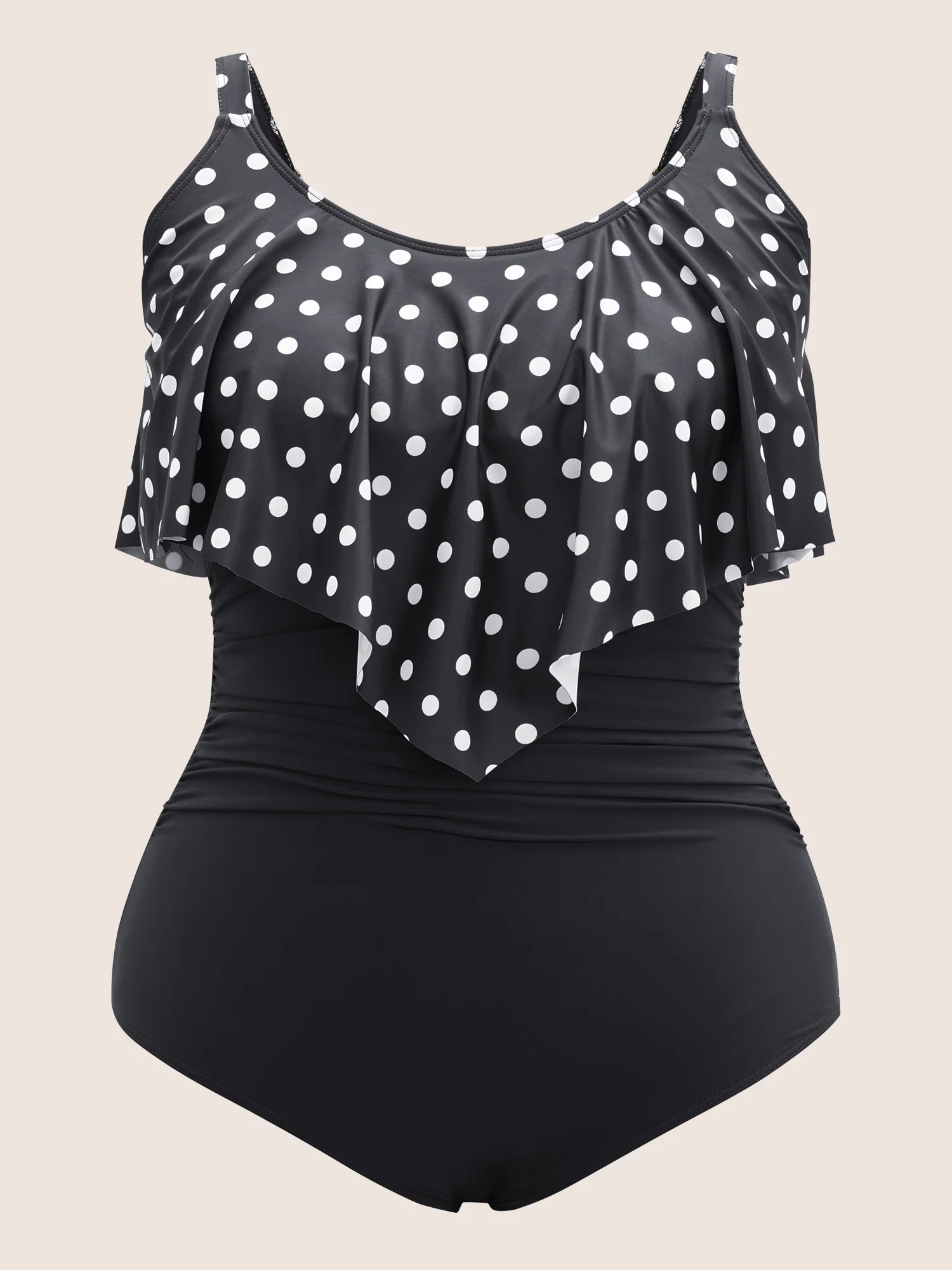 Polka Dot Patchwork Ruffles Gathered One Piece Swimsuit - Image 7