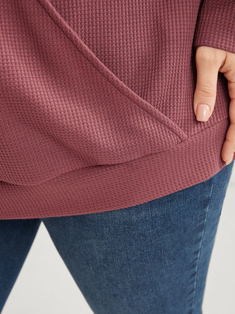 Polka Dot Patchwork Wrap Waffle Knit Sweatshirt - Image 9