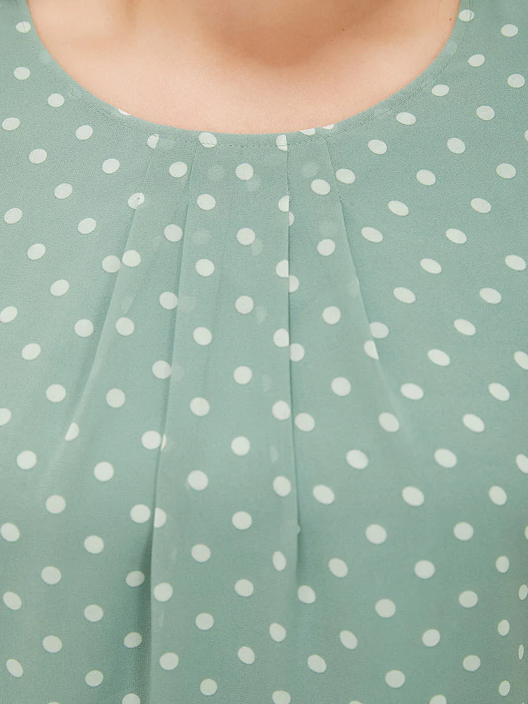Polka Dot Pleated Button Detail Split Sleeve Blouse - Image 6