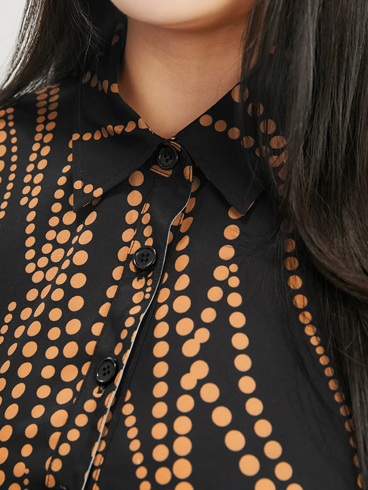 Polka Dot Pocket Button Detail Belted Shirt Collar Dress - Image 7
