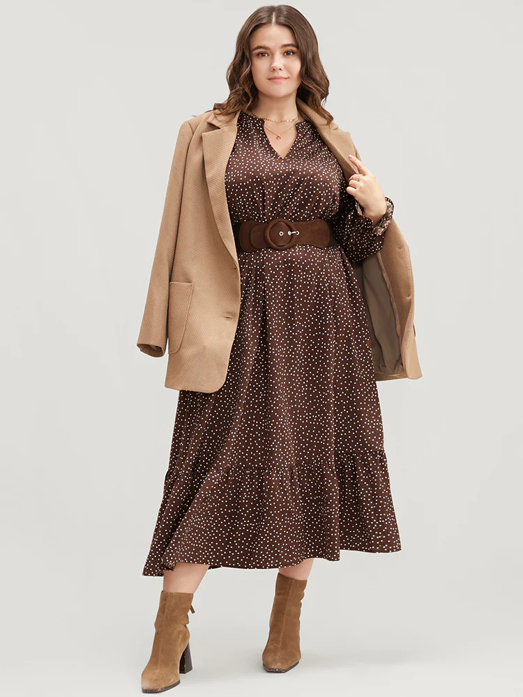 Polka Dot Pocket Lantern Sleeve Flutter Hem Dress - Image 3
