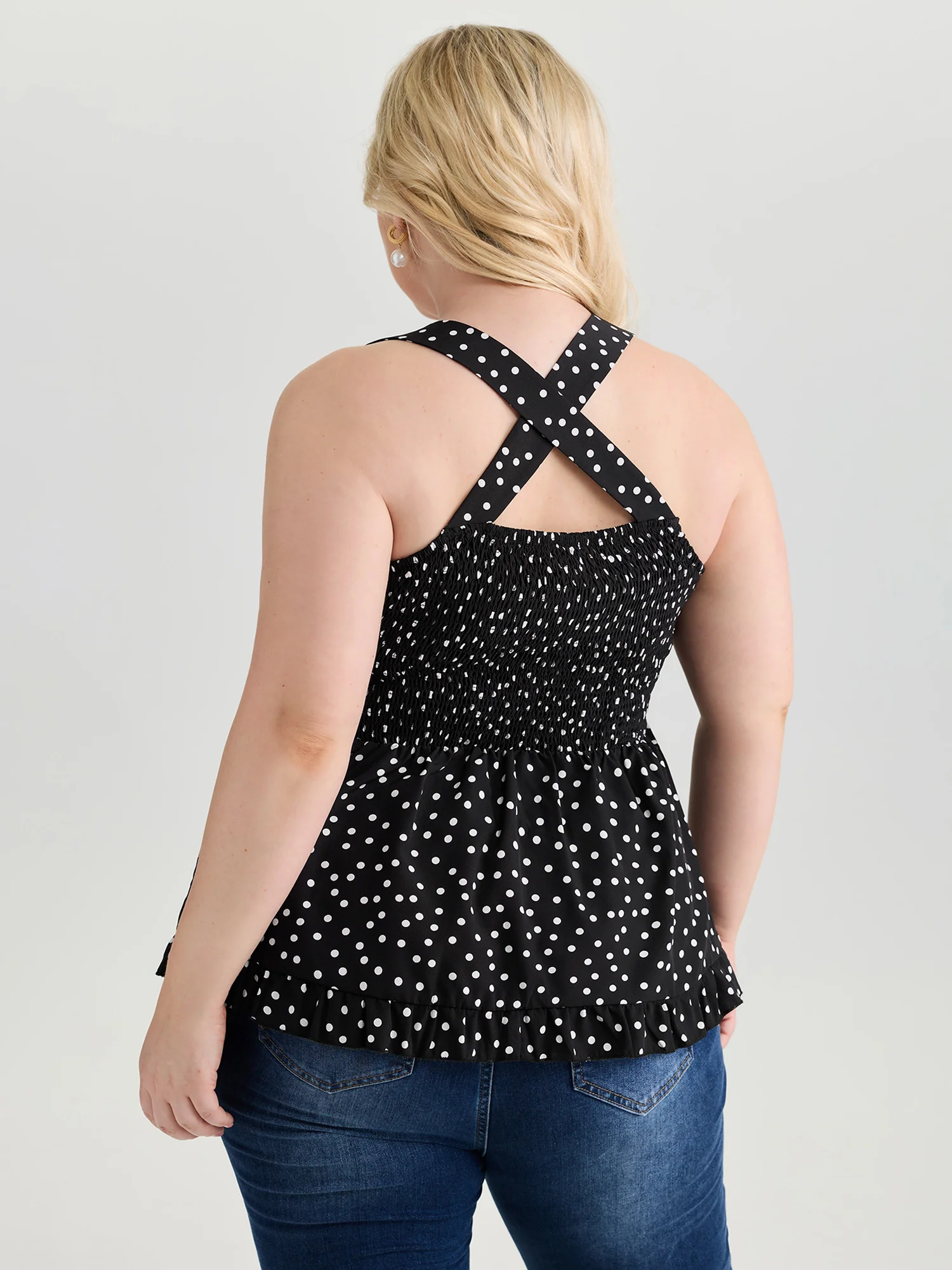 Polka Dot Print Gathered Bodice Tank Top - Image 4