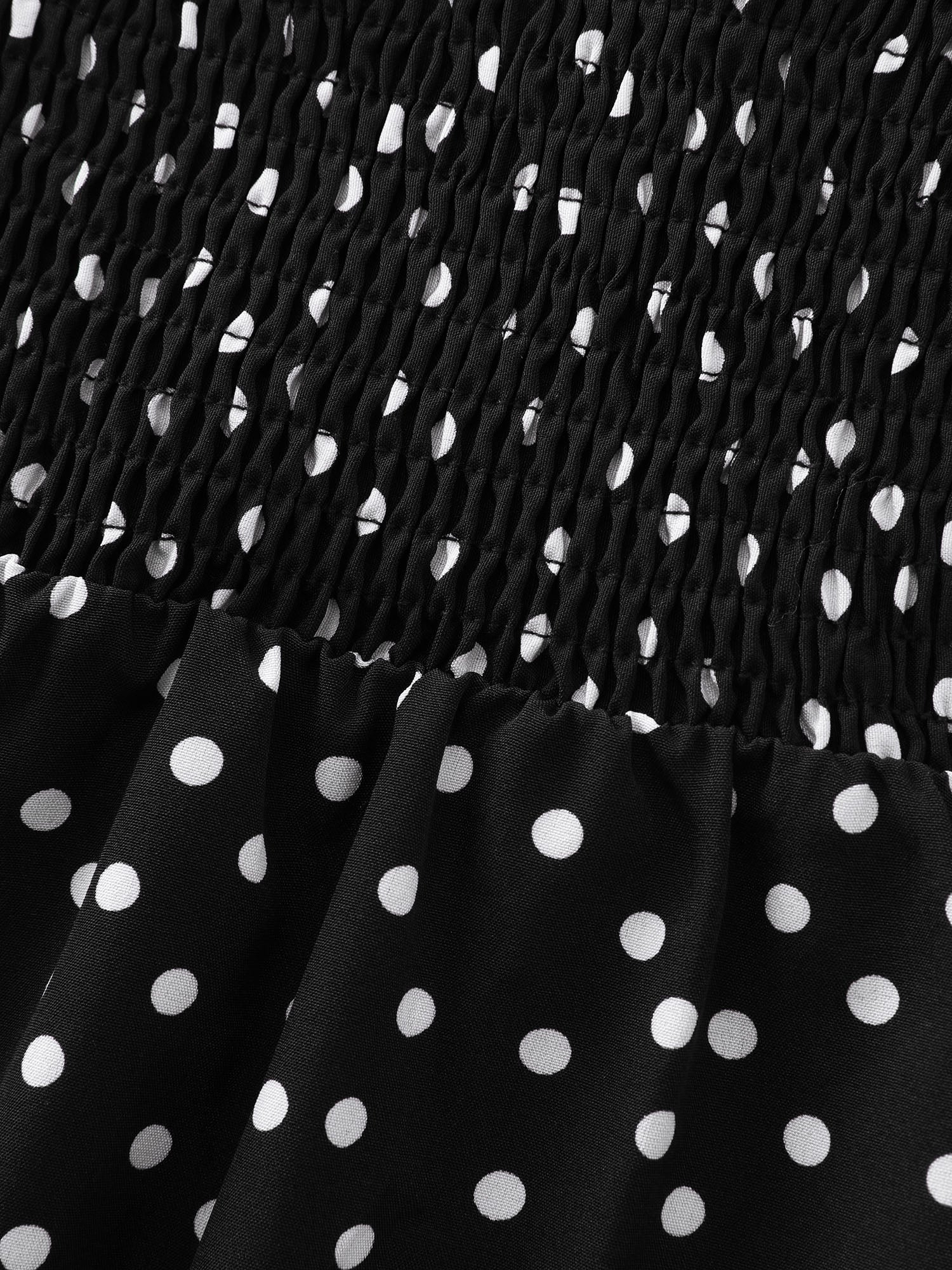 Polka Dot Print Gathered Bodice Tank Top - Image 5