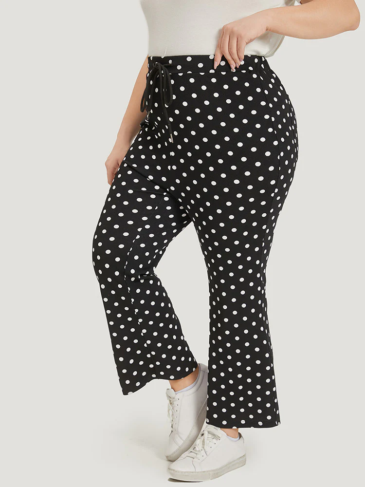 Polka Dot Print Pocket Ties Bootcut Sweatpants - Image 2