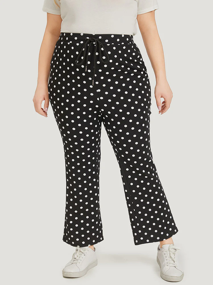 Polka Dot Print Pocket Ties Bootcut Sweatpants - Image 3