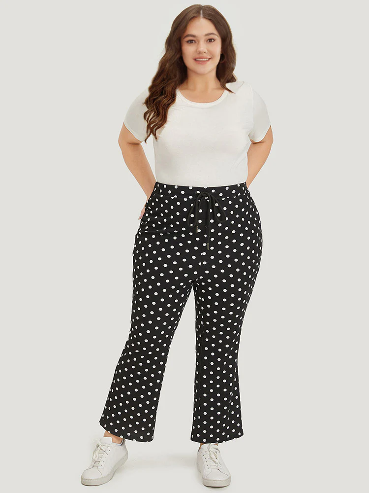 Polka Dot Print Pocket Ties Bootcut Sweatpants - Image 4