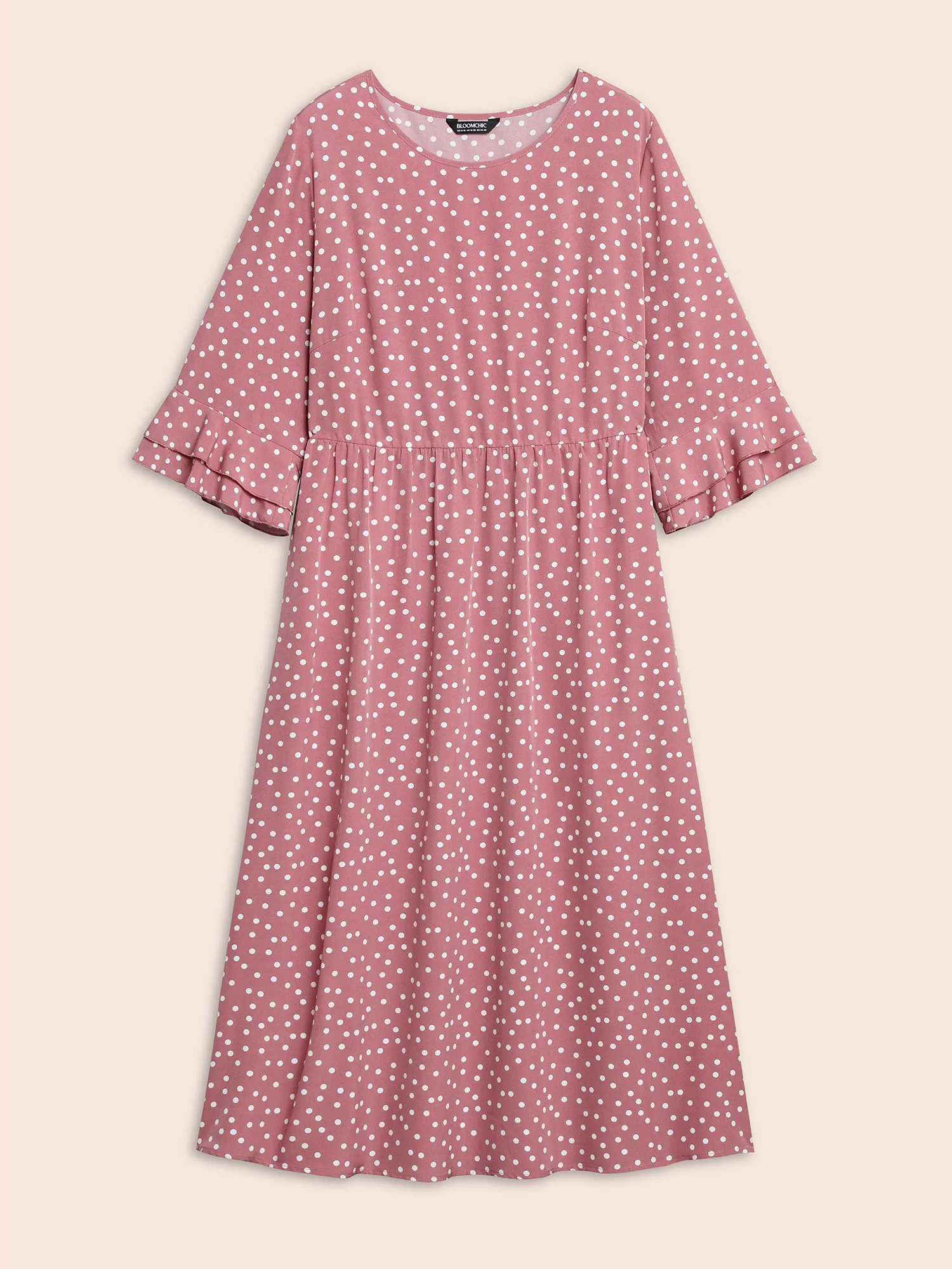 Polka Dot Print Tiered Ruffles Sleeve Midi Dress - Image 8