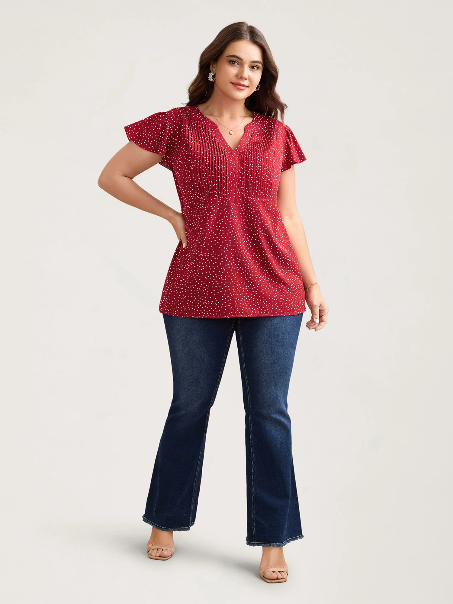 Polka Dot Print Toothpick Pleat Blouse - Image 3
