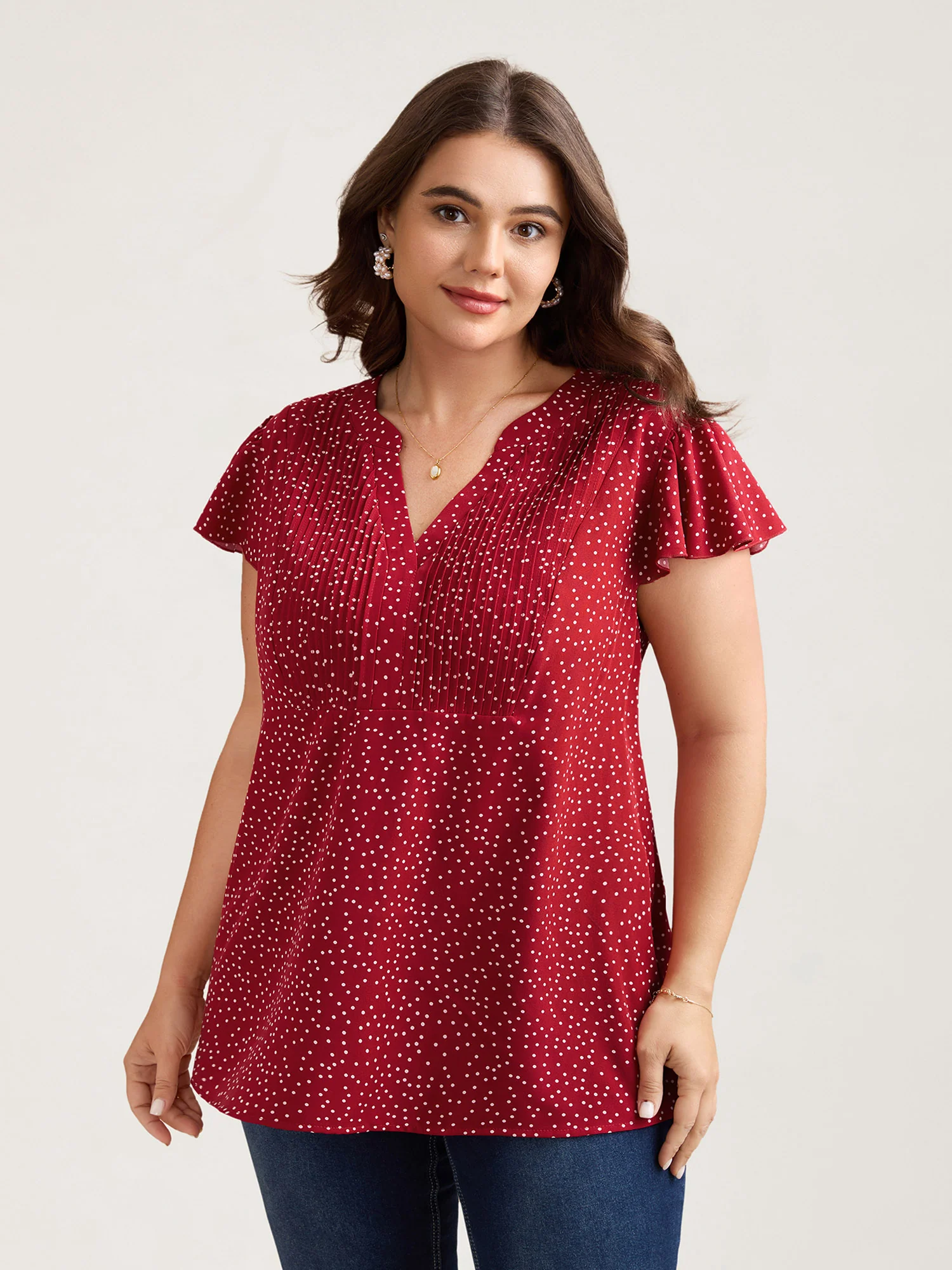 Polka Dot Print Toothpick Pleat Blouse - Image 4