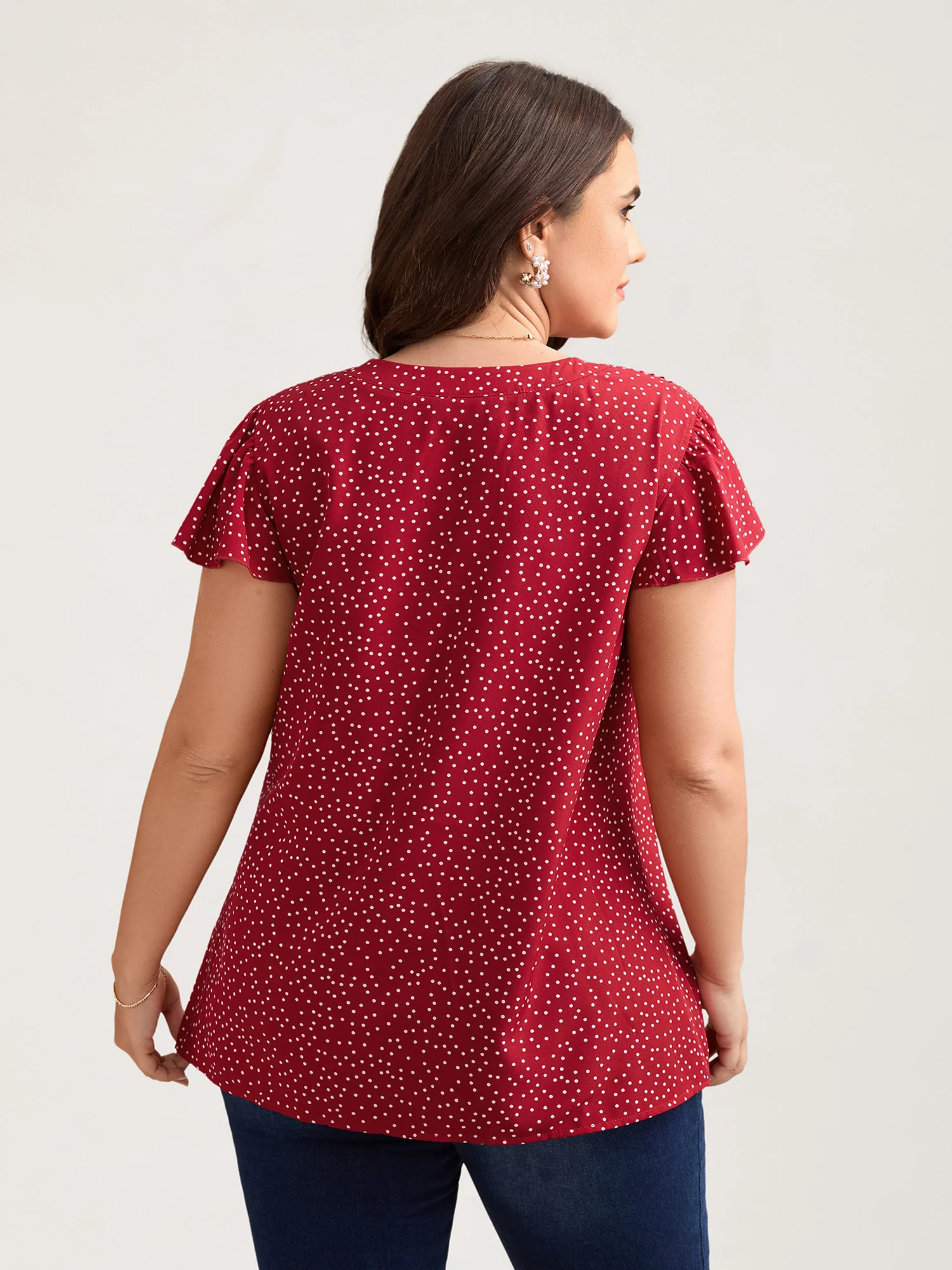 Polka Dot Print Toothpick Pleat Blouse - Image 5