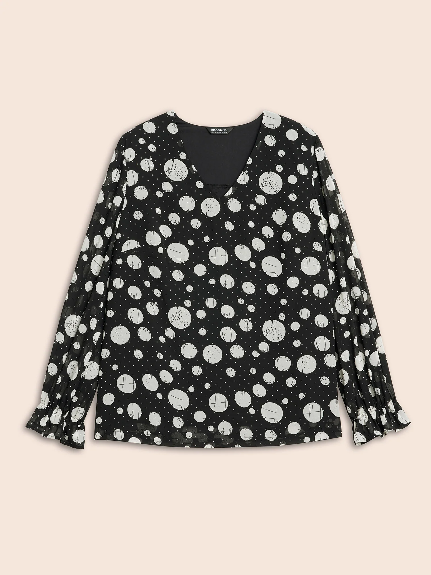 Polka Dot Rhinestone Lantern Sleeve Blouse - Image 8