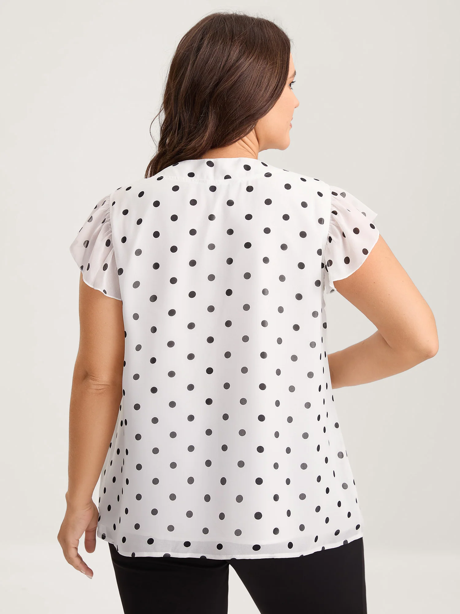 Polka Dot Ribbon Collar Blouse - Image 4