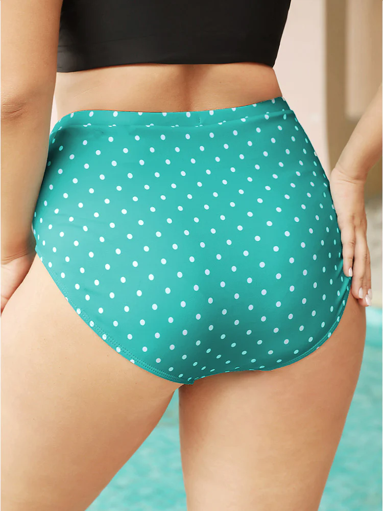 Polka Dot Ruched Detail Patchwork Bikini Bottom - Image 2