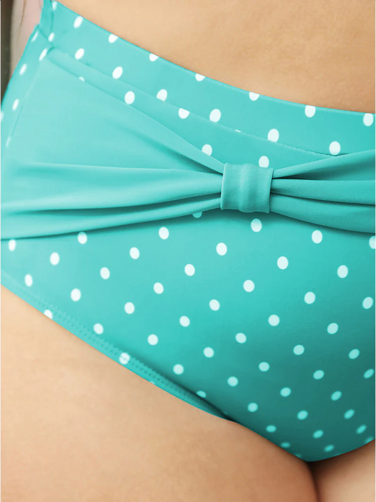Polka Dot Ruched Detail Patchwork Bikini Bottom - Image 8
