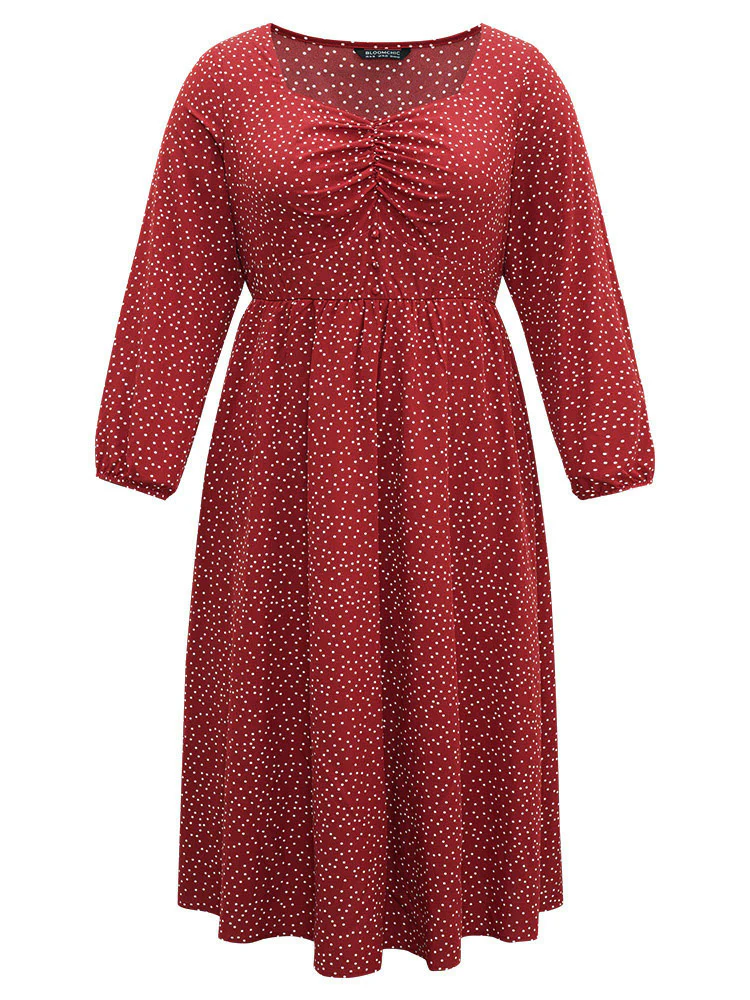 Polka Dot Ruched Overlap Collar Pocket Dress - Image 5