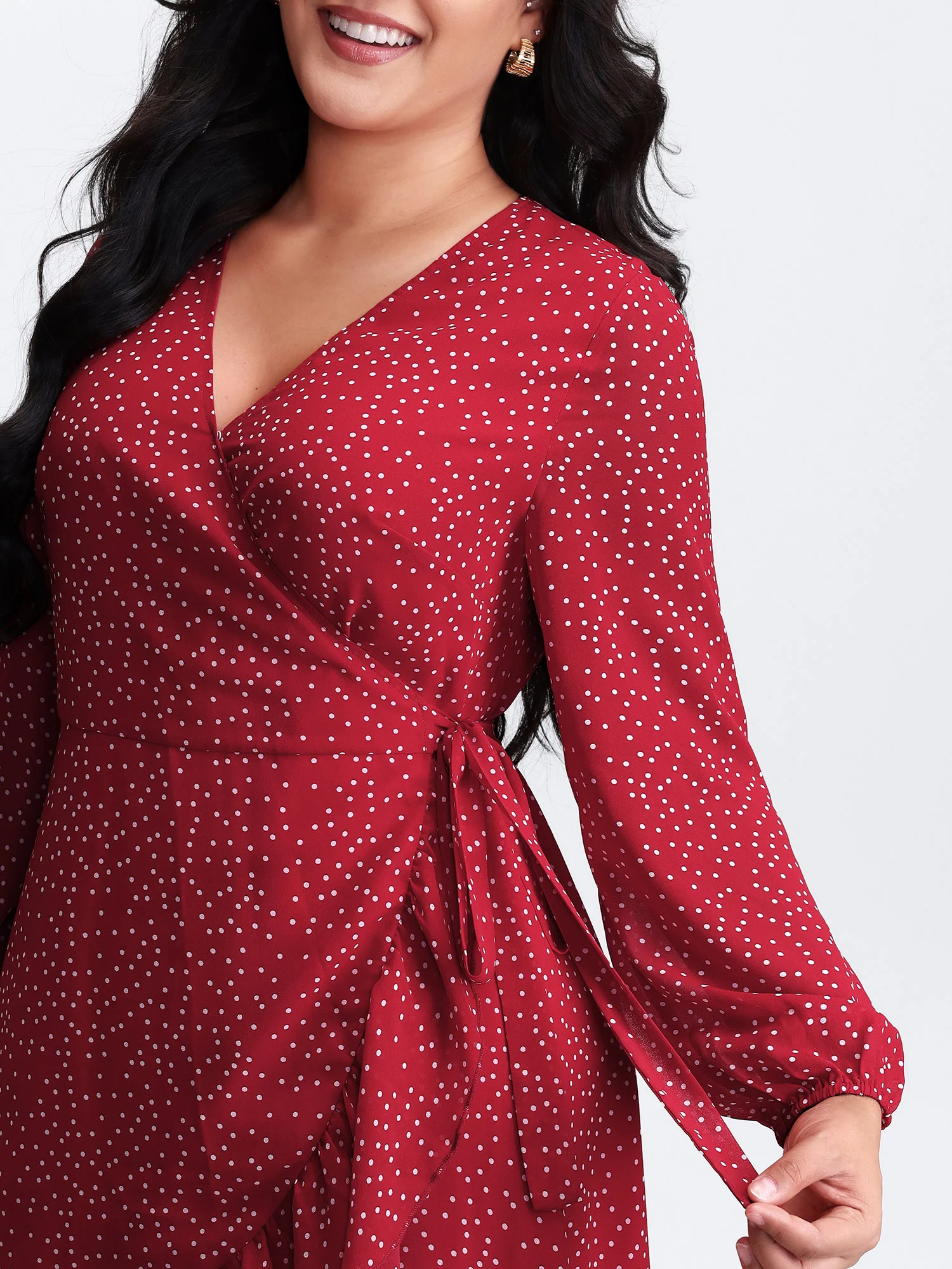 Polka Dot Ruffle Hem Wrap Dress - Image 2