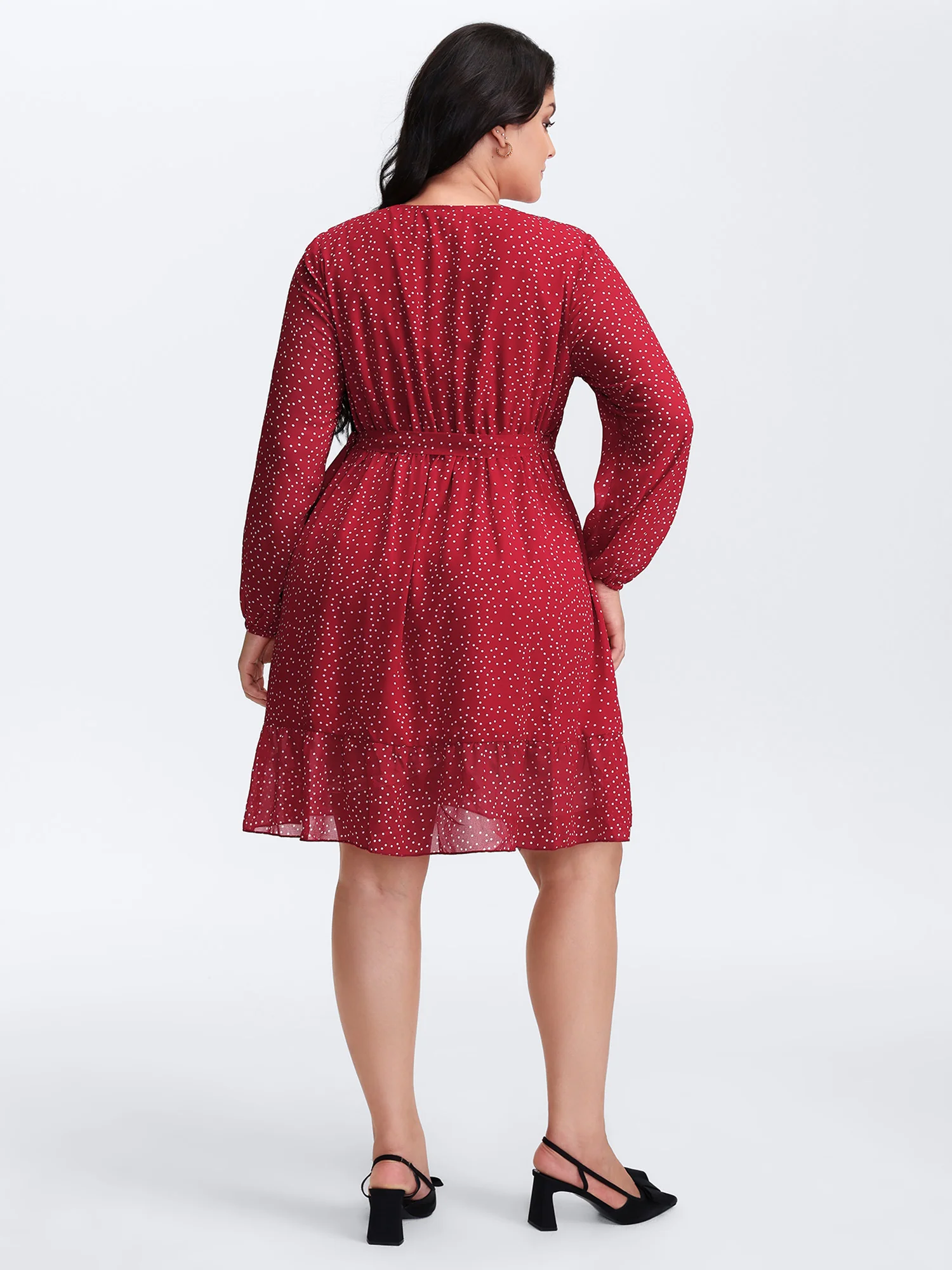 Polka Dot Ruffle Hem Wrap Dress - Image 4