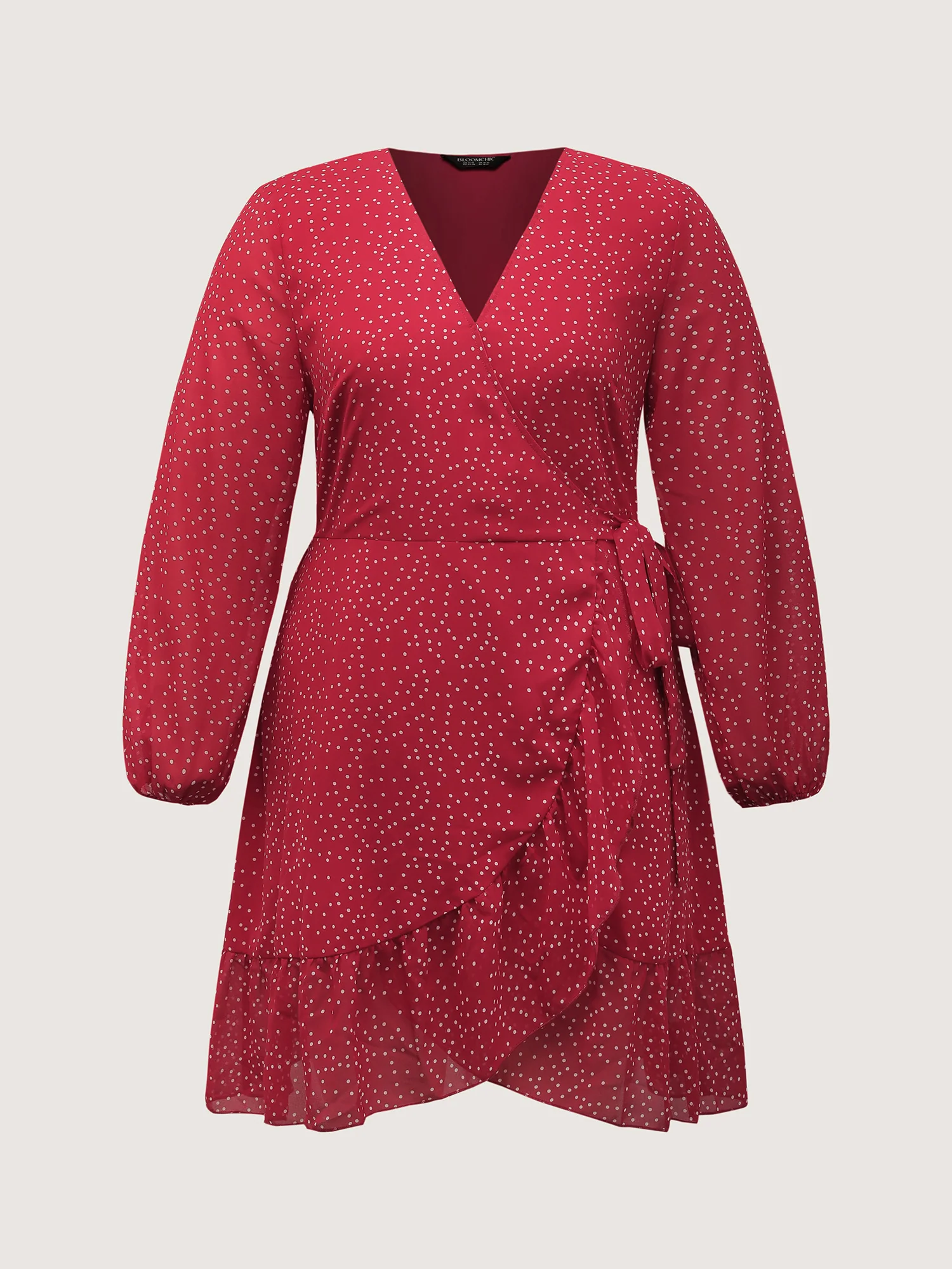 Polka Dot Ruffle Hem Wrap Dress - Image 7