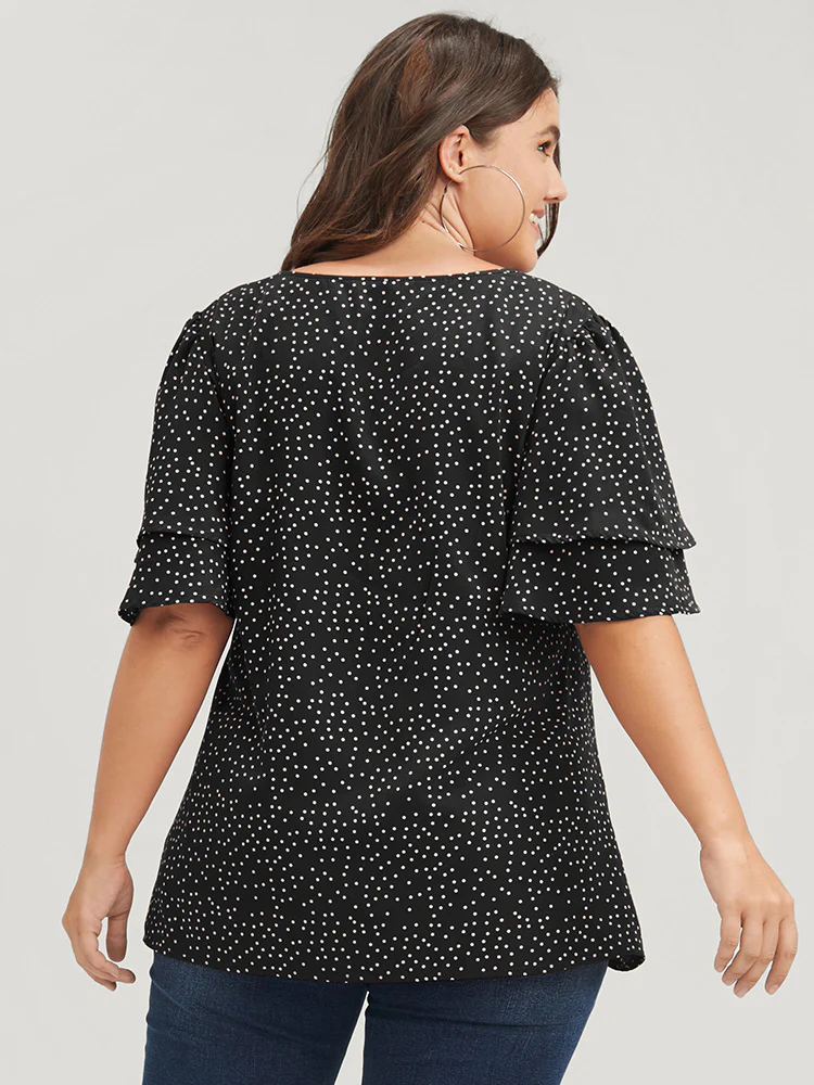 Polka Dot Ruffle Sleeve Button Front Blouse - Image 5