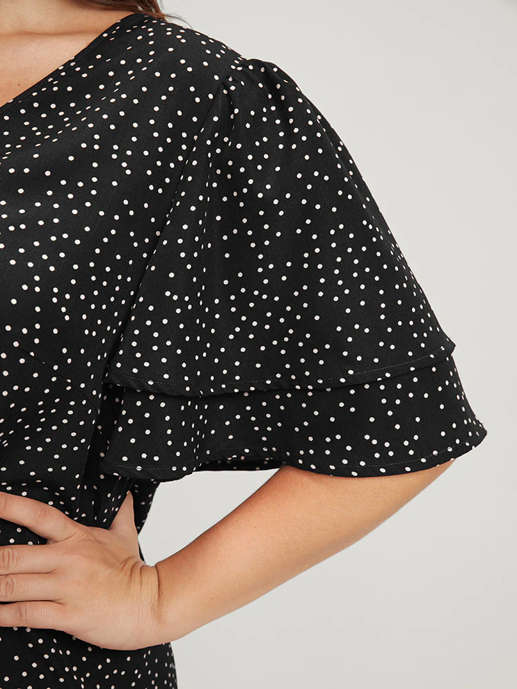 Polka Dot Ruffle Sleeve Button Front Blouse - Image 6
