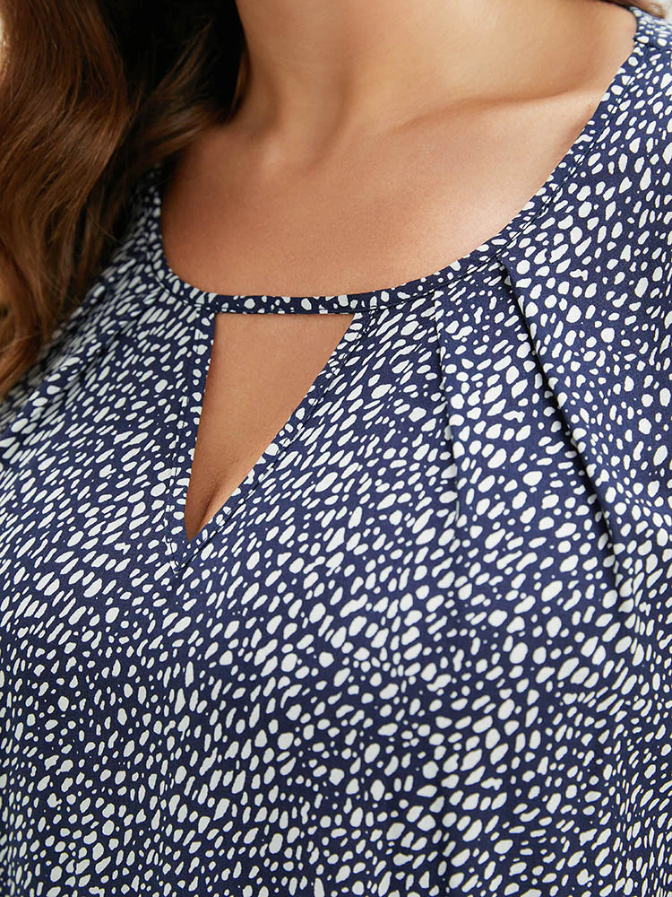 Polka Dot Ruffle Sleeve Keyhole Neck Blouse - Image 10