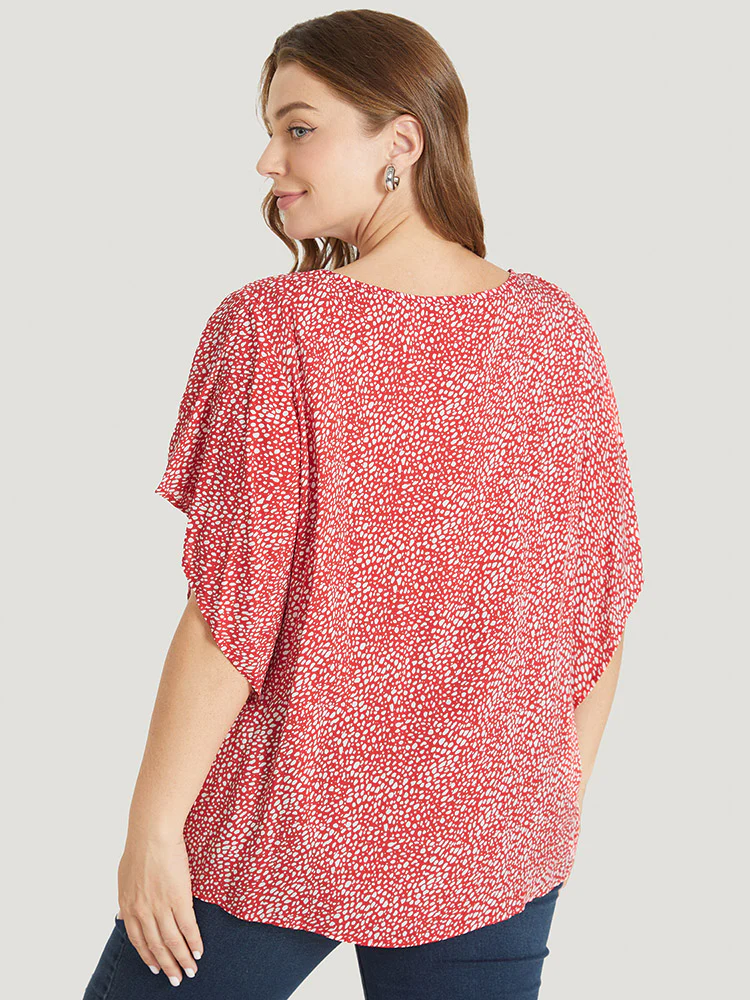 Polka Dot Ruffle Sleeve Keyhole Neck Blouse - Image 4