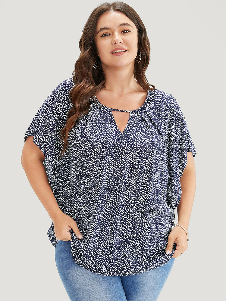 Polka Dot Ruffle Sleeve Keyhole Neck Blouse - Image 5